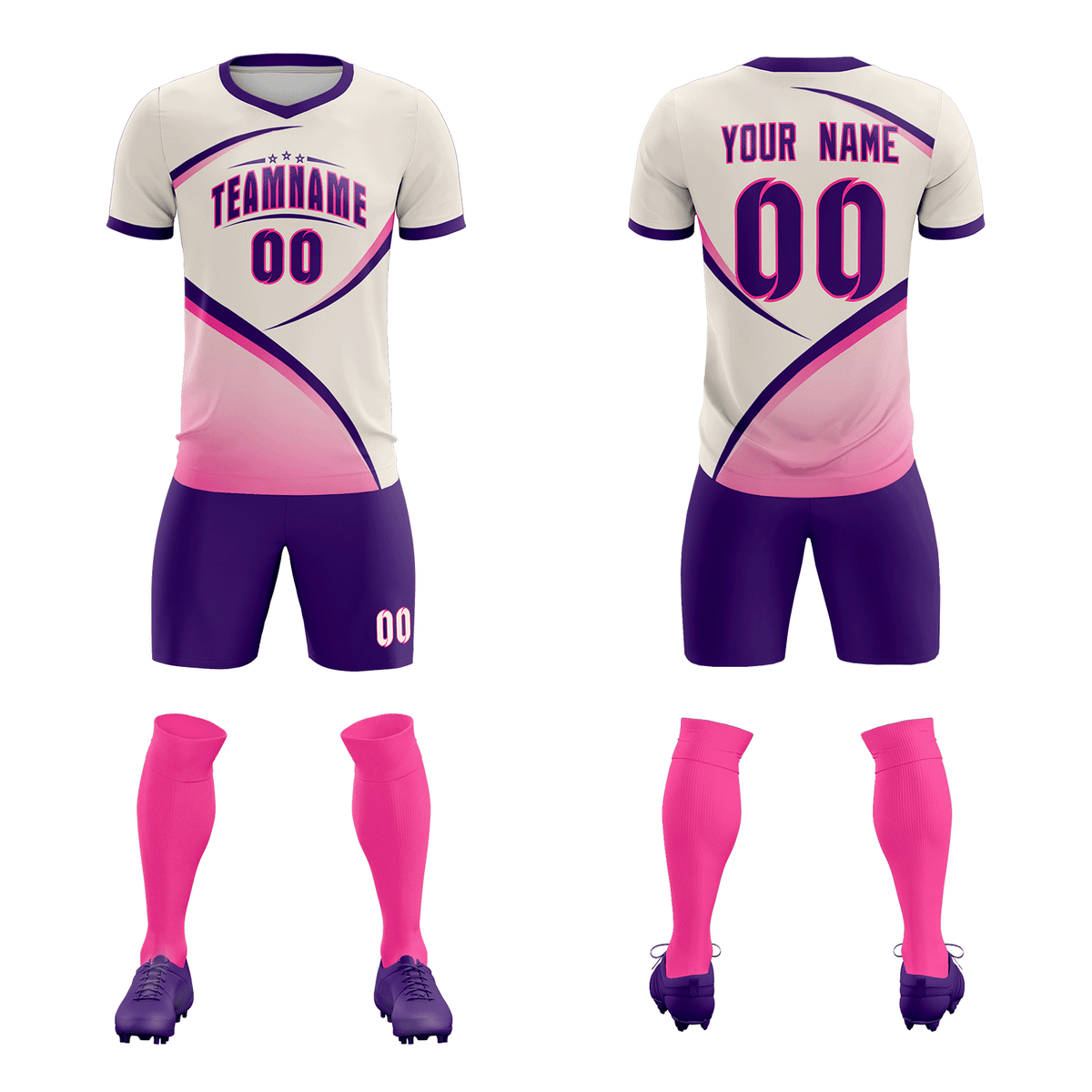 Custom Cream Purple Color Block Training Uniform For Men Football Kits Jersey