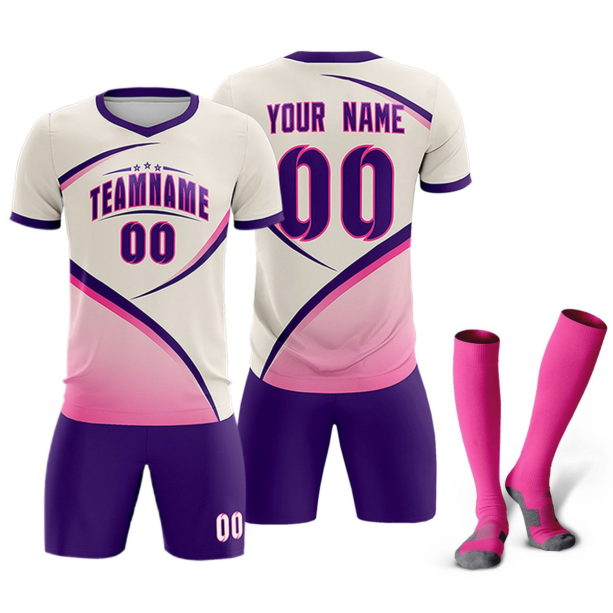 Custom Cream Purple Color Block Training Uniform For Men Football Kits Jersey