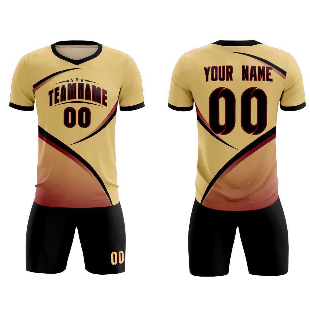 Custom Khaki Black Color Block Training Uniform For Men Football Kits Jersey