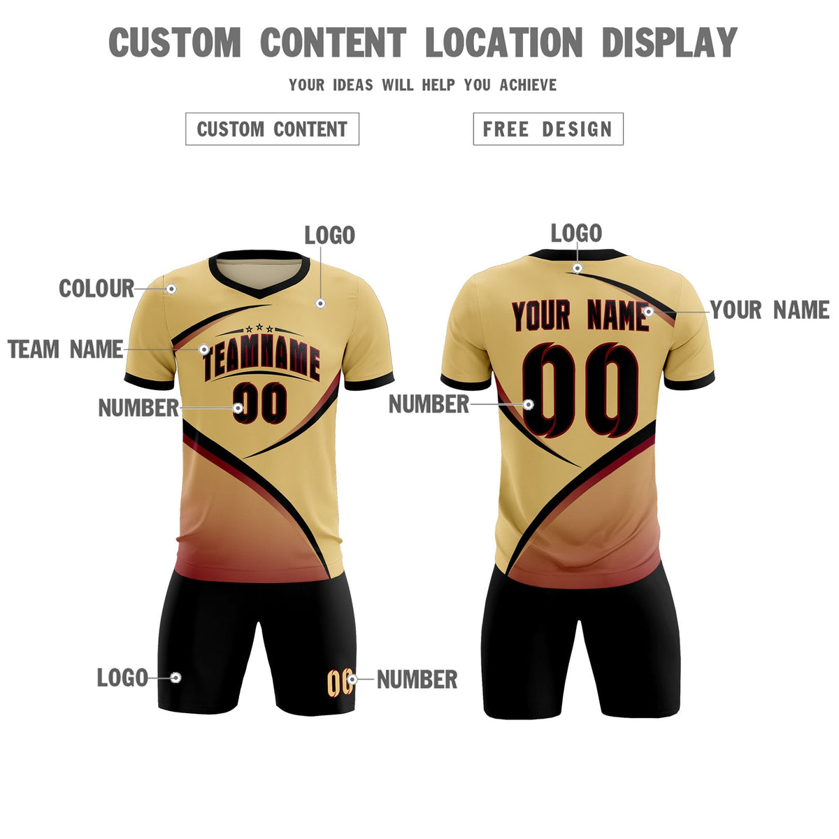 Custom Khaki Black Color Block Training Uniform For Men Football Kits Jersey