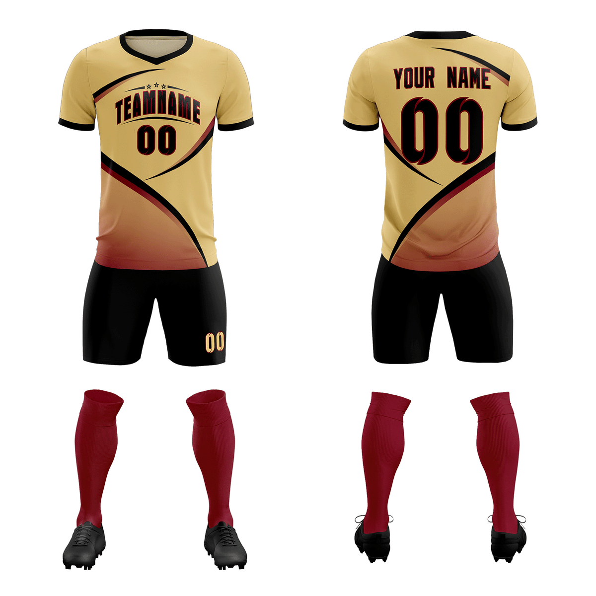 Custom Khaki Black Color Block Training Uniform For Men Football Kits Jersey