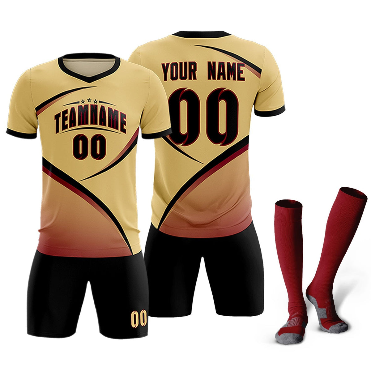Custom Khaki Black Color Block Training Uniform For Men Football Kits Jersey