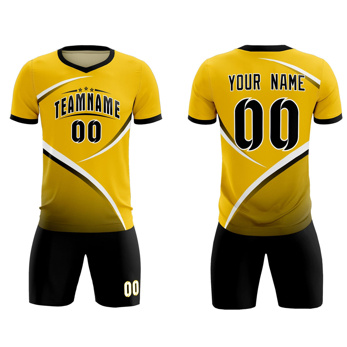 Custom Gold Black Color Block Training Uniform For Men Soccer Sets Jersey
