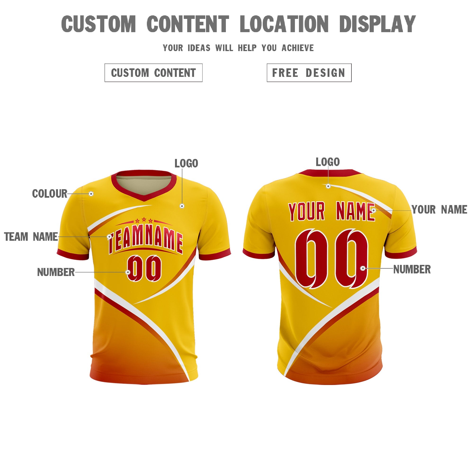 Custom Gold Red Color Block Training Uniform For Men Soccer Sets Jersey