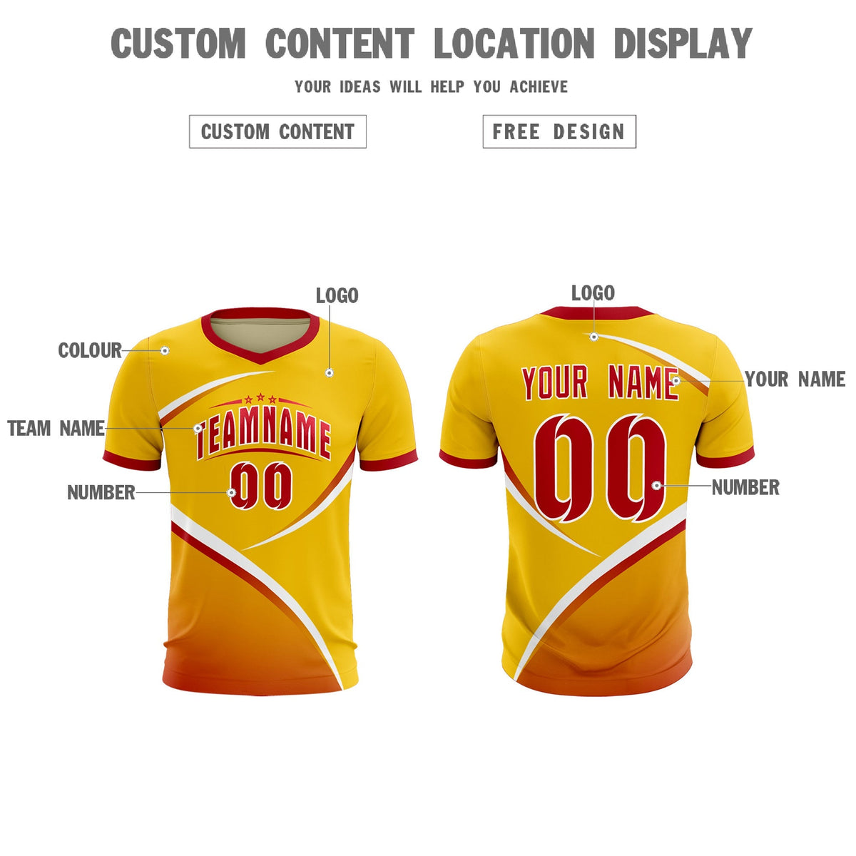 Custom Gold Red Color Block Training Uniform For Men Soccer Sets Jersey