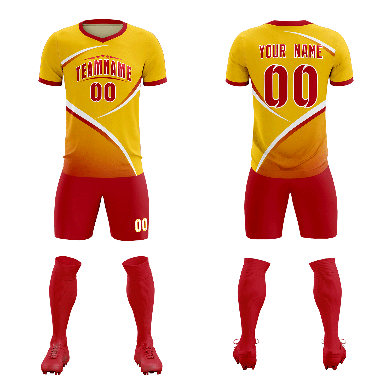 Custom Gold Red Color Block Training Uniform For Men Soccer Sets Jersey