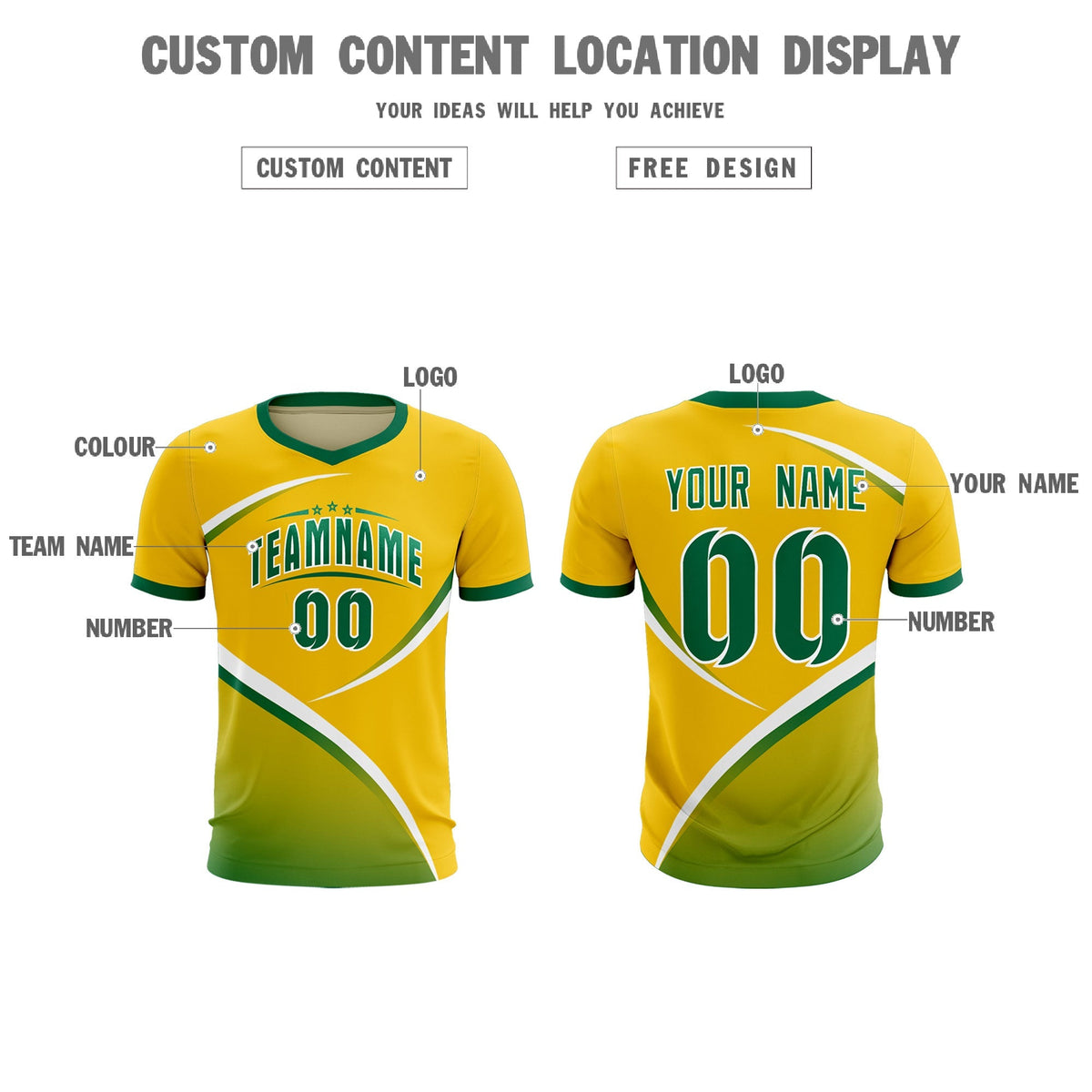 Custom Gold Kelly Green Color Block Training Uniform For Men Soccer Sets Jersey