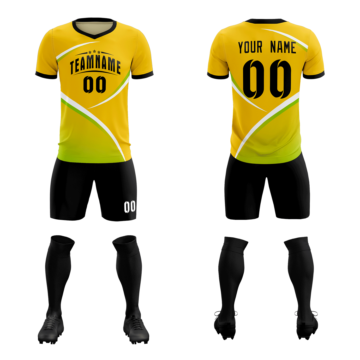 Custom Gold Black Color Block Training Uniform For Men Soccer Sets Jersey