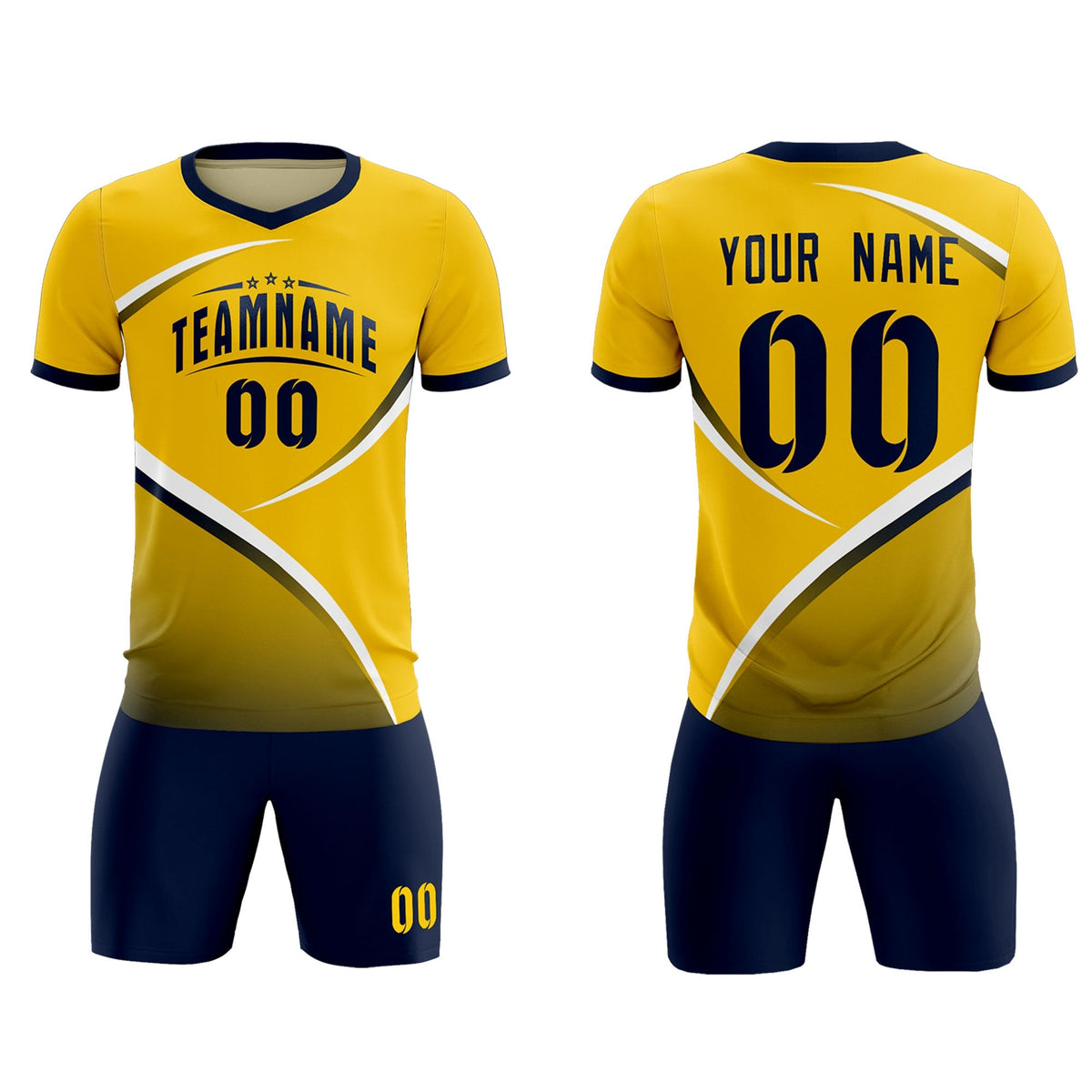 Custom Gold Navy Color Block Training Uniform For Men Soccer Sets Jersey