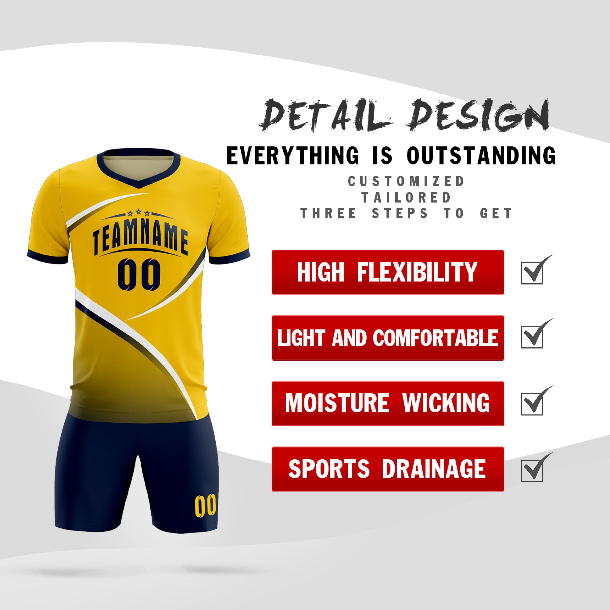 Custom Gold Navy Color Block Training Uniform For Men Soccer Sets Jersey