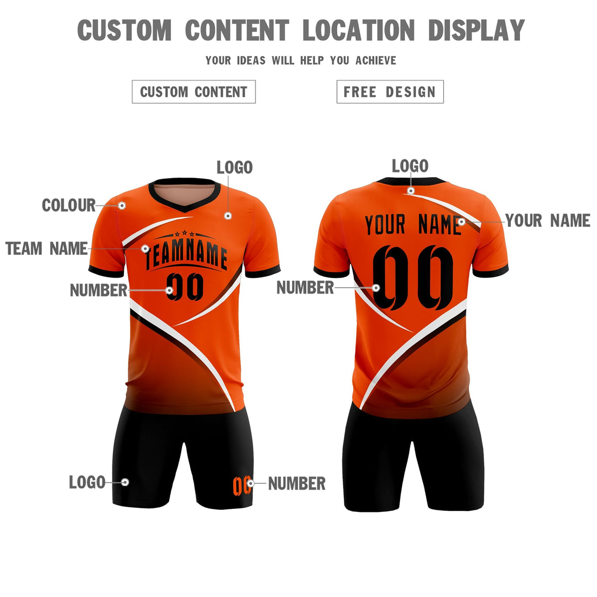 Custom Orange Black Color Block Training Uniform For Men Soccer Sets Jersey