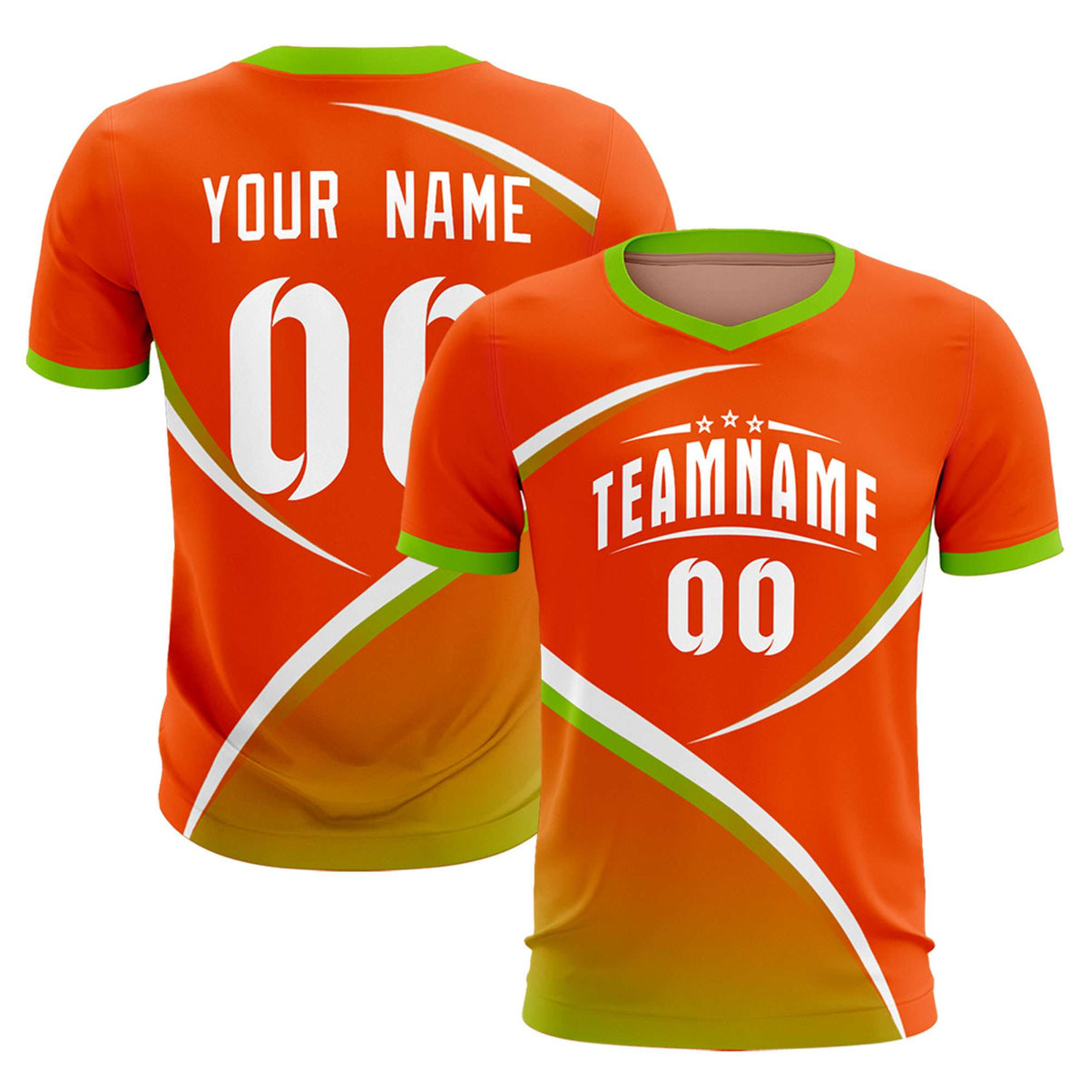 Custom Orange Neon Green Color Block Training Uniform For Men Soccer Sets Jersey