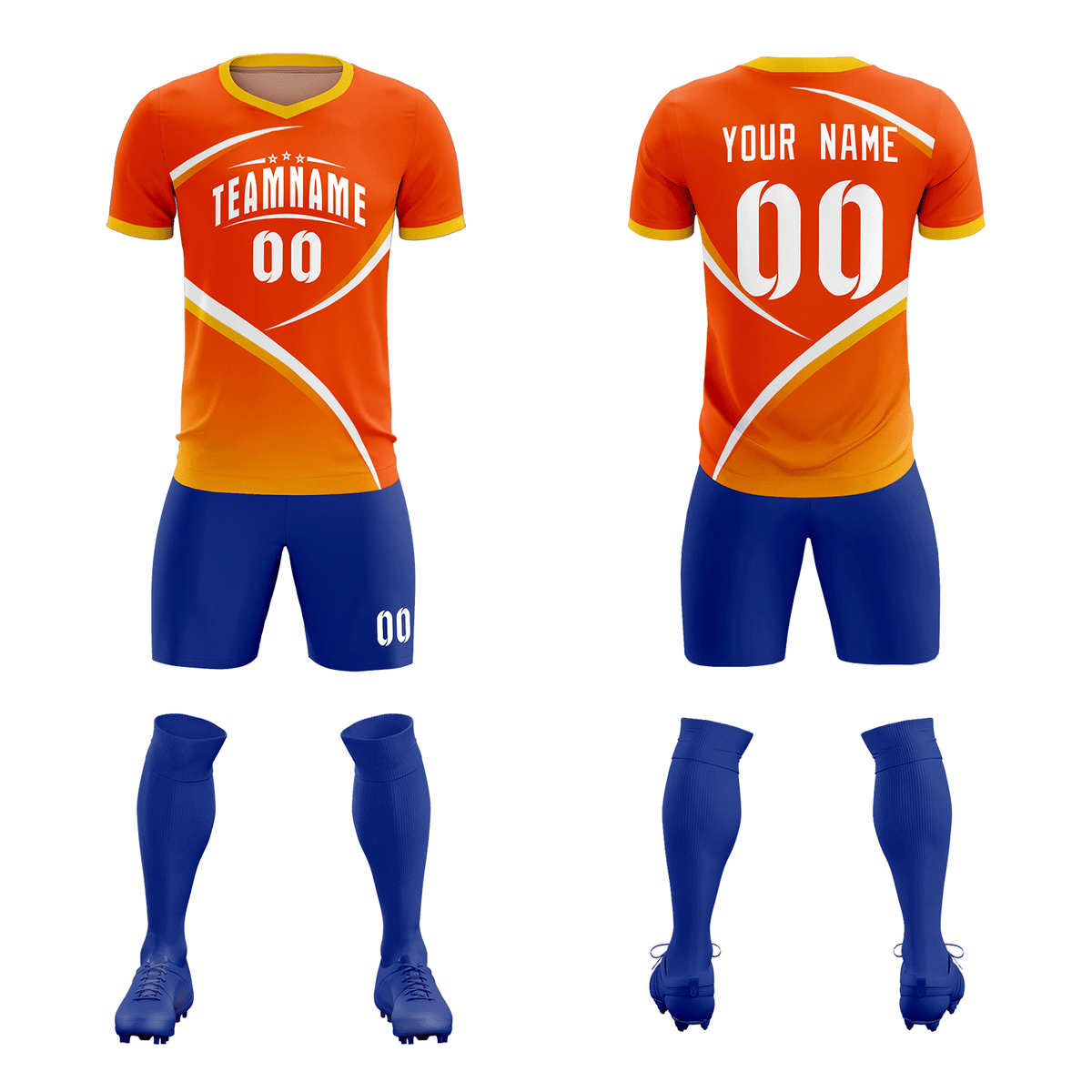 Custom Orange Gold Color Block Training Uniform For Men Soccer Sets Jersey