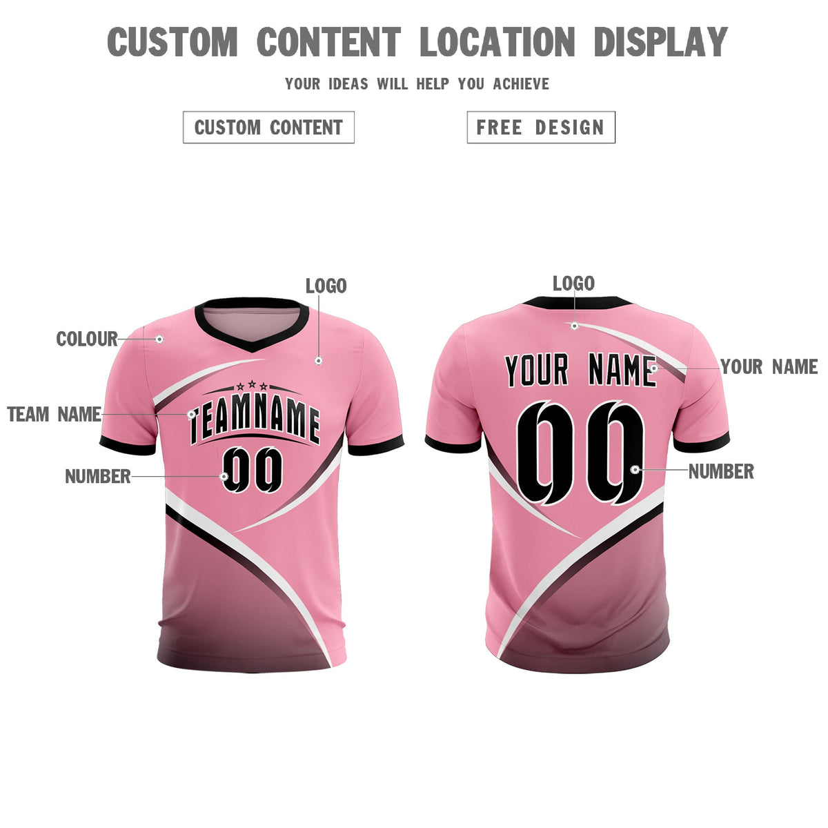 Custom Light Pink Black Color Block Training Uniform For Men Football Kits Jersey