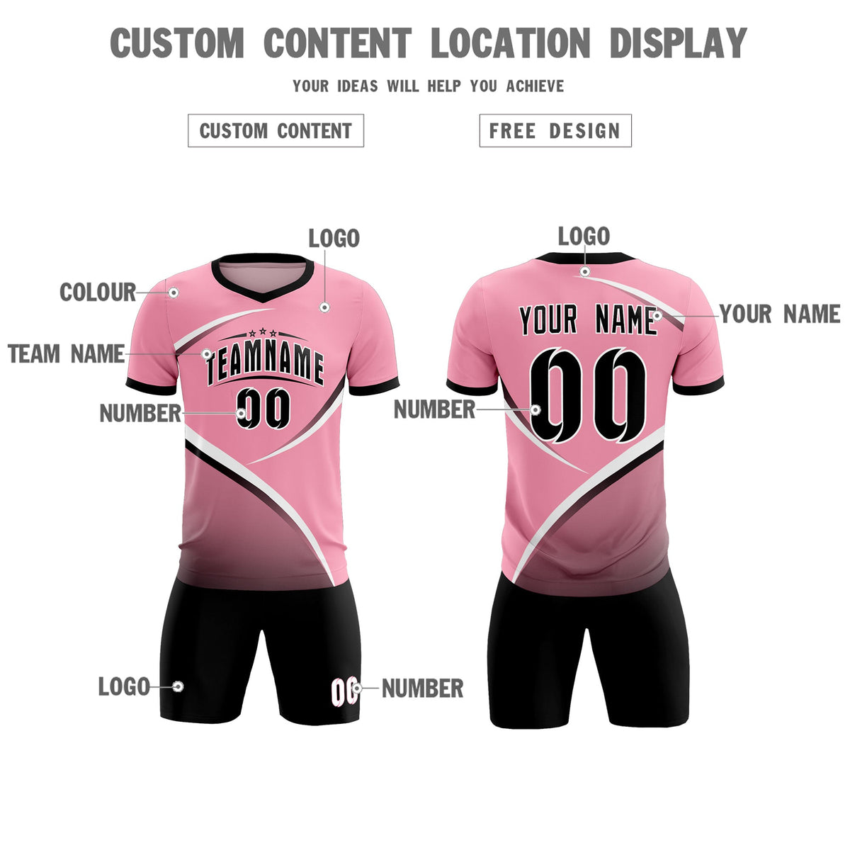 Custom Light Pink Black Color Block Training Uniform For Men Football Kits Jersey