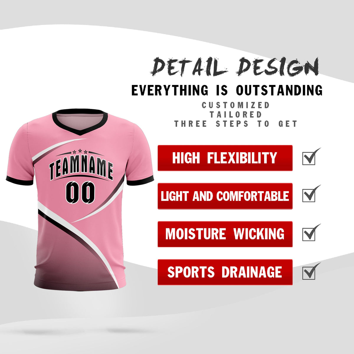 Custom Light Pink Black Color Block Training Uniform For Men Football Kits Jersey