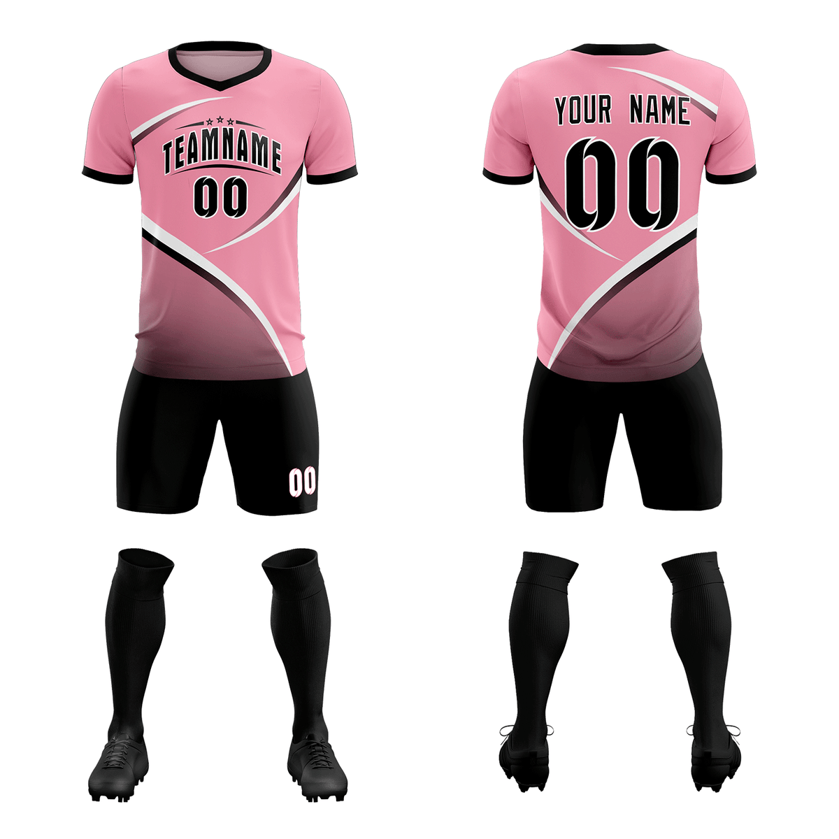 Custom Light Pink Black Color Block Training Uniform For Men Football Kits Jersey