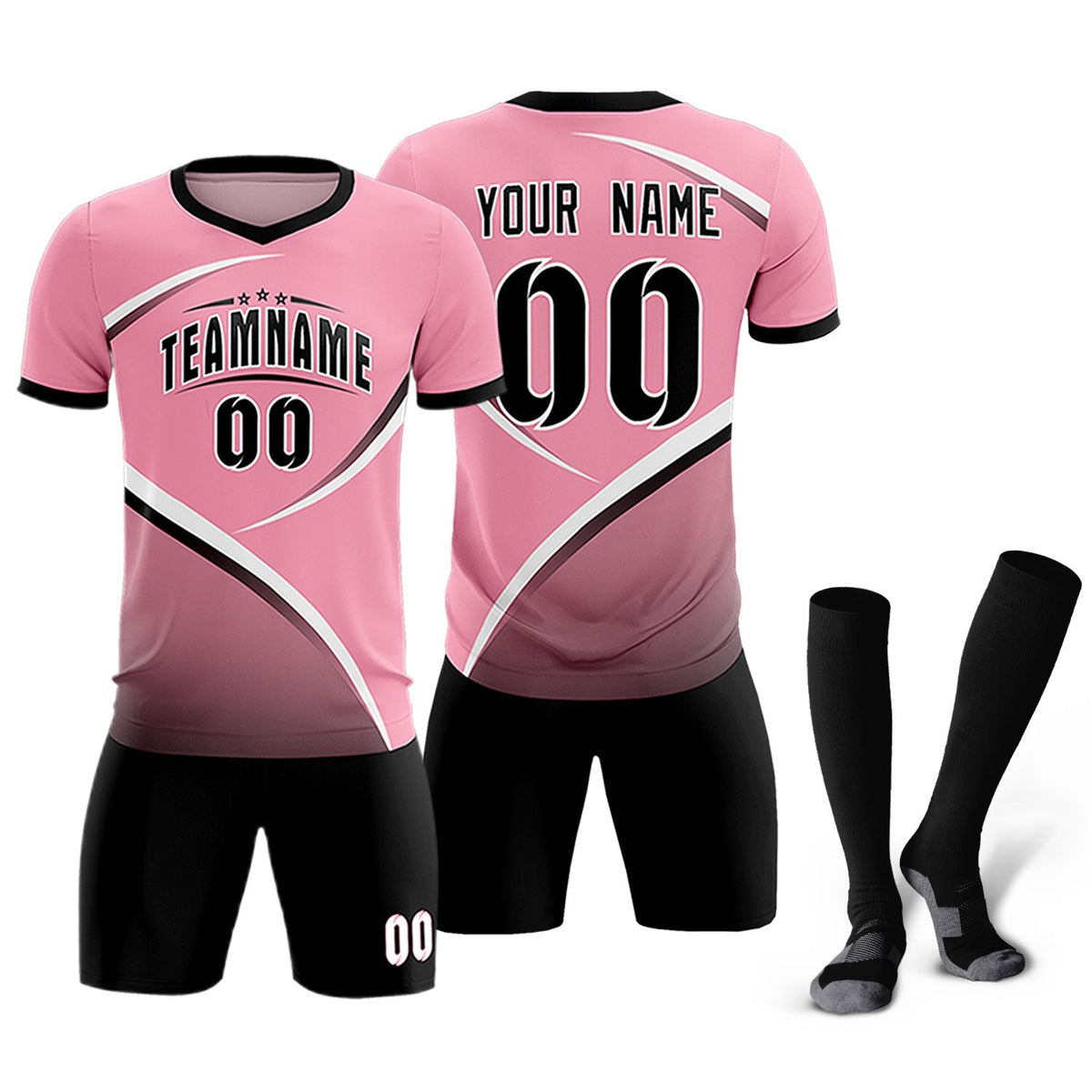 Custom Light Pink Black Color Block Training Uniform For Men Football Kits Jersey
