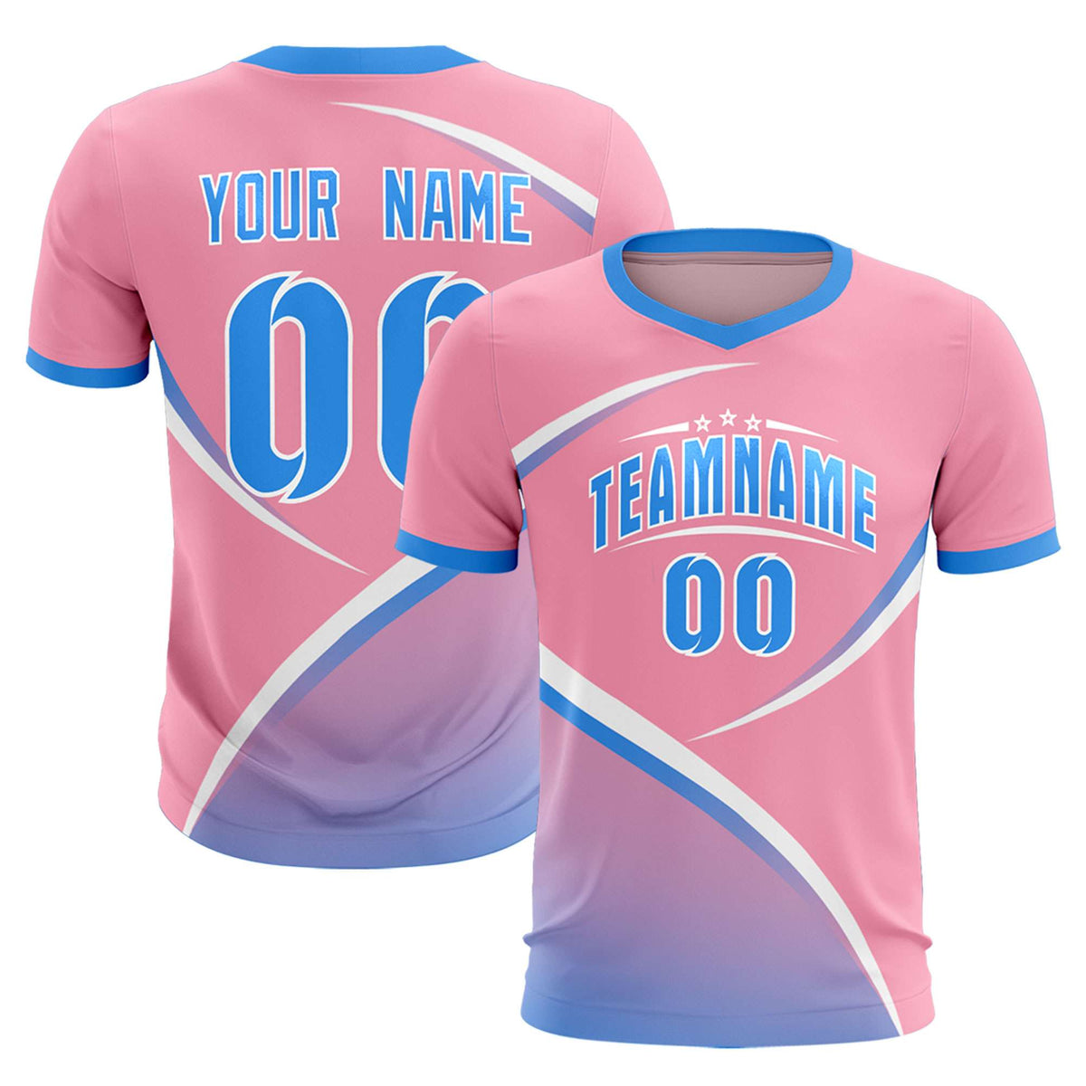 Custom Light Pink Powder Blue Color Block Training Uniform For Men Football Kits Jersey