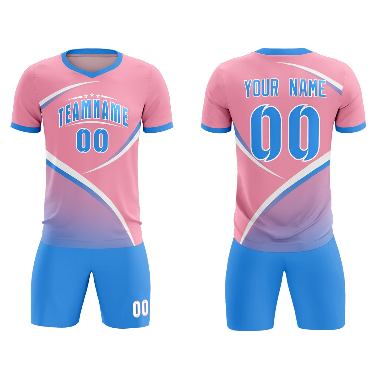 Custom Light Pink Powder Blue Color Block Training Uniform For Men Football Kits Jersey