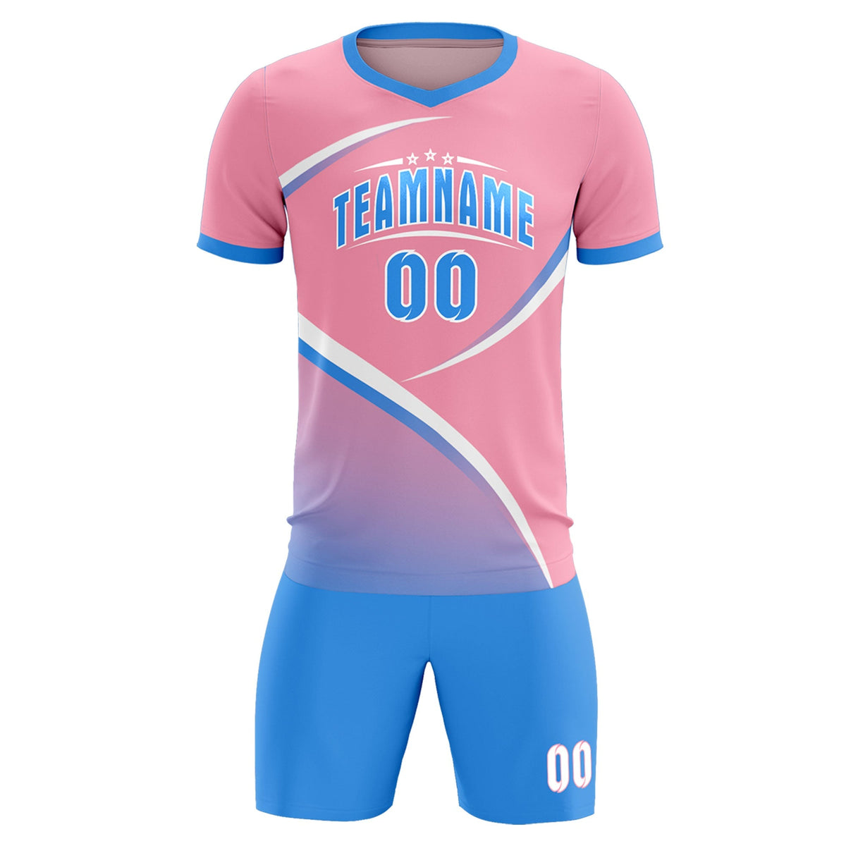 Custom Light Pink Powder Blue Color Block Training Uniform For Men Football Kits Jersey