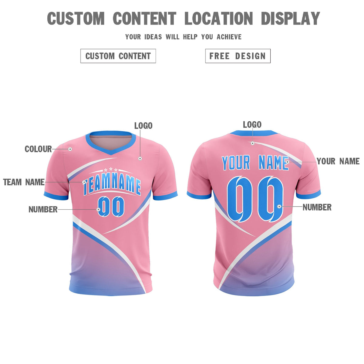 Custom Light Pink Powder Blue Color Block Training Uniform For Men Football Kits Jersey