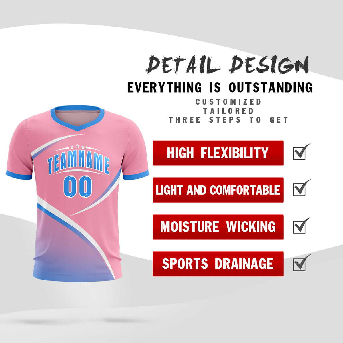 Custom Light Pink Powder Blue Color Block Training Uniform For Men Football Kits Jersey