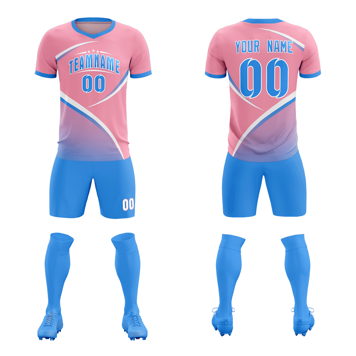 Custom Light Pink Powder Blue Color Block Training Uniform For Men Football Kits Jersey
