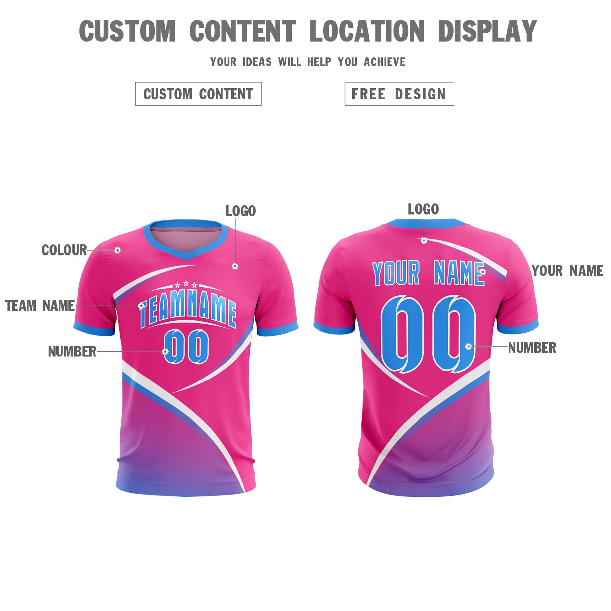 Custom Pink Powder Blue Color Block Training Uniform For Men Soccer Sets Jersey