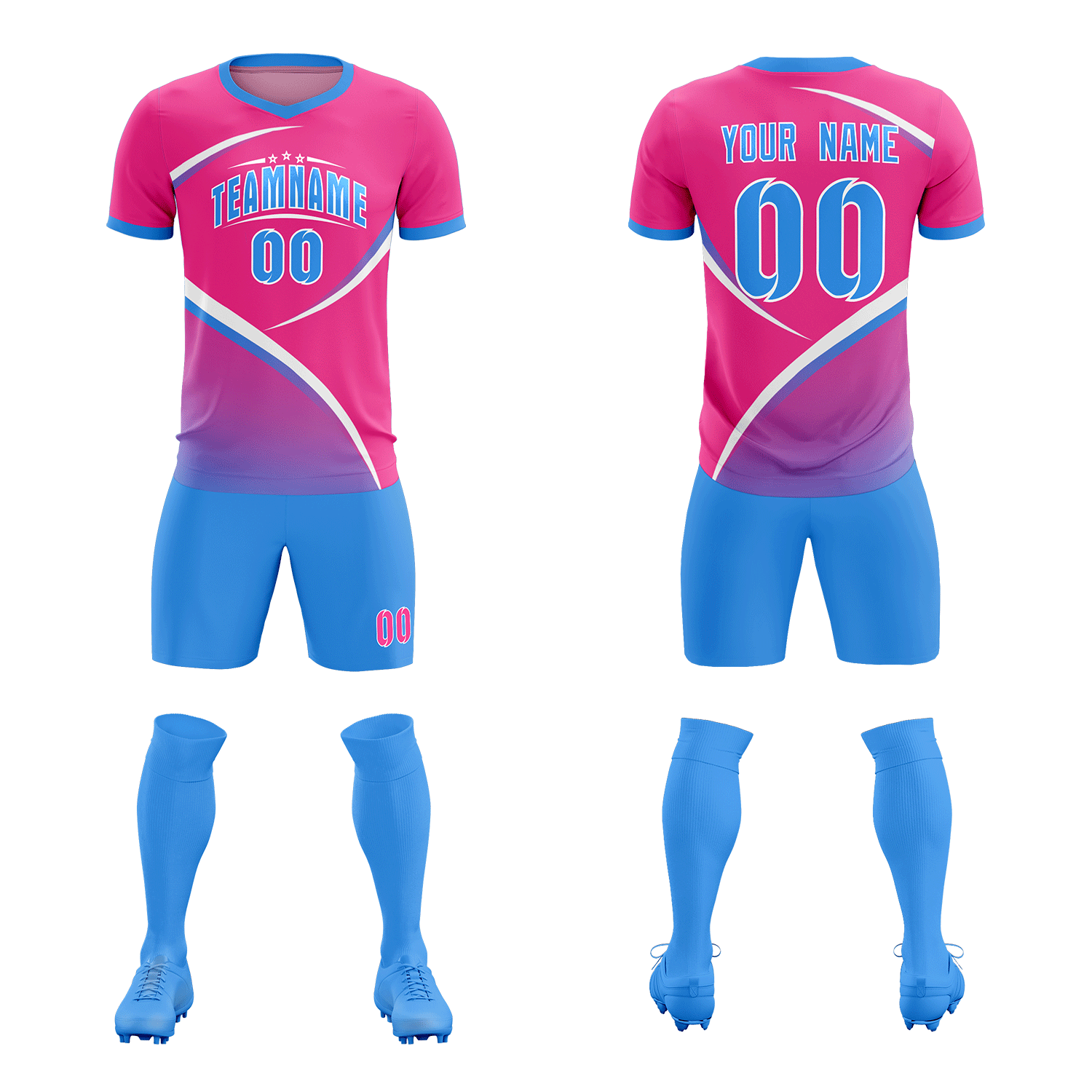 Custom Pink Powder Blue Color Block Training Uniform For Men Soccer Sets Jersey