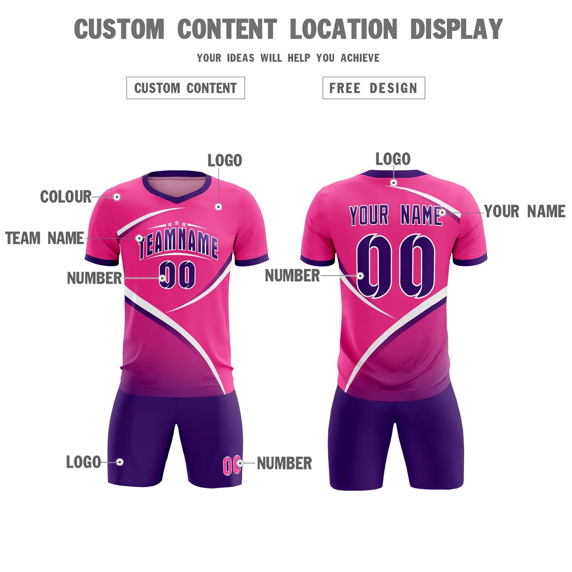 Custom Pink Purple Color Block Training Uniform For Men Soccer Sets Jersey