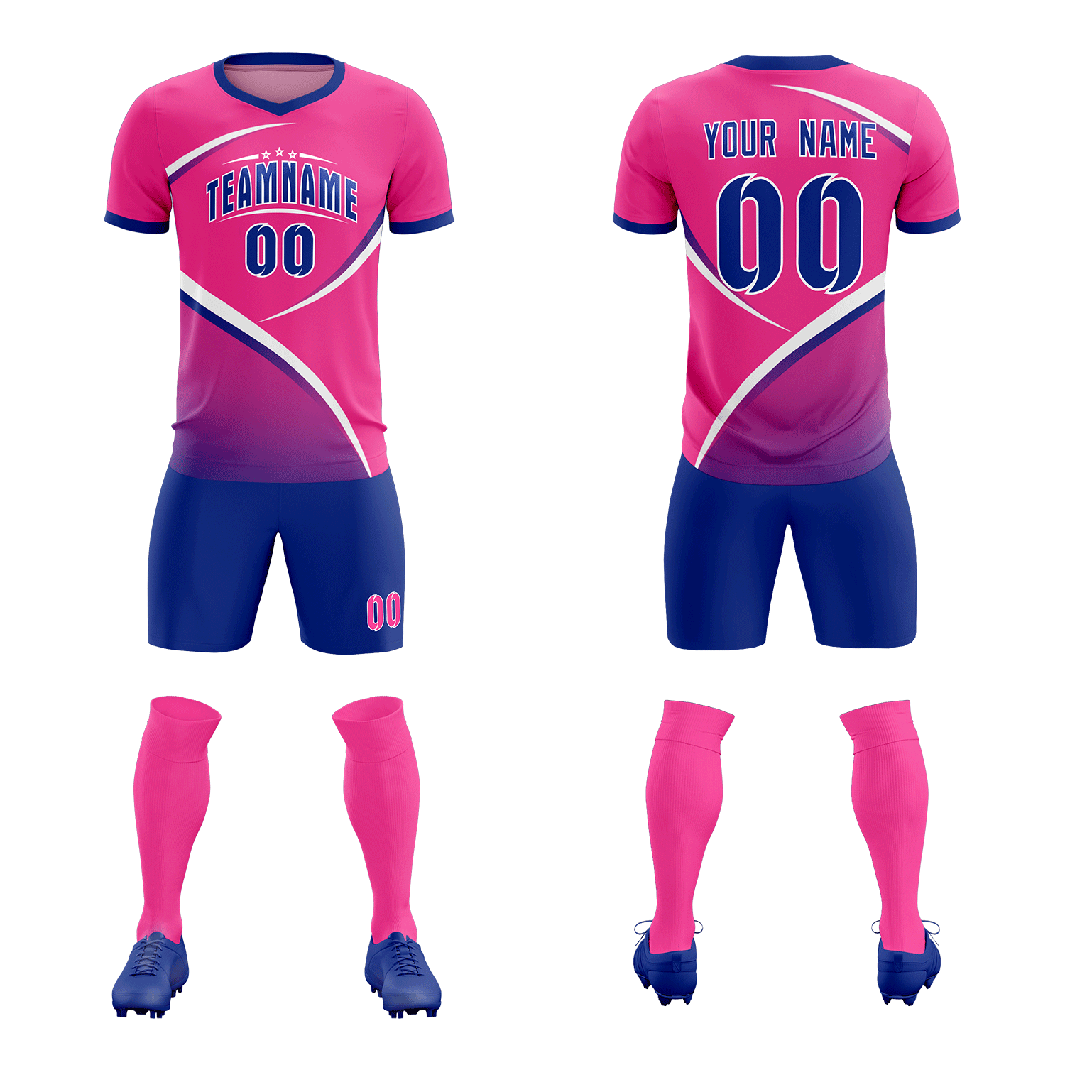 Custom Pink Royal Color Block Training Uniform For Men Soccer Sets Jersey