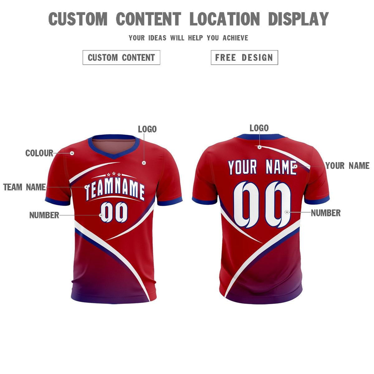 Custom Red Royal Color Block Training Uniform For Men Football Kits Jersey