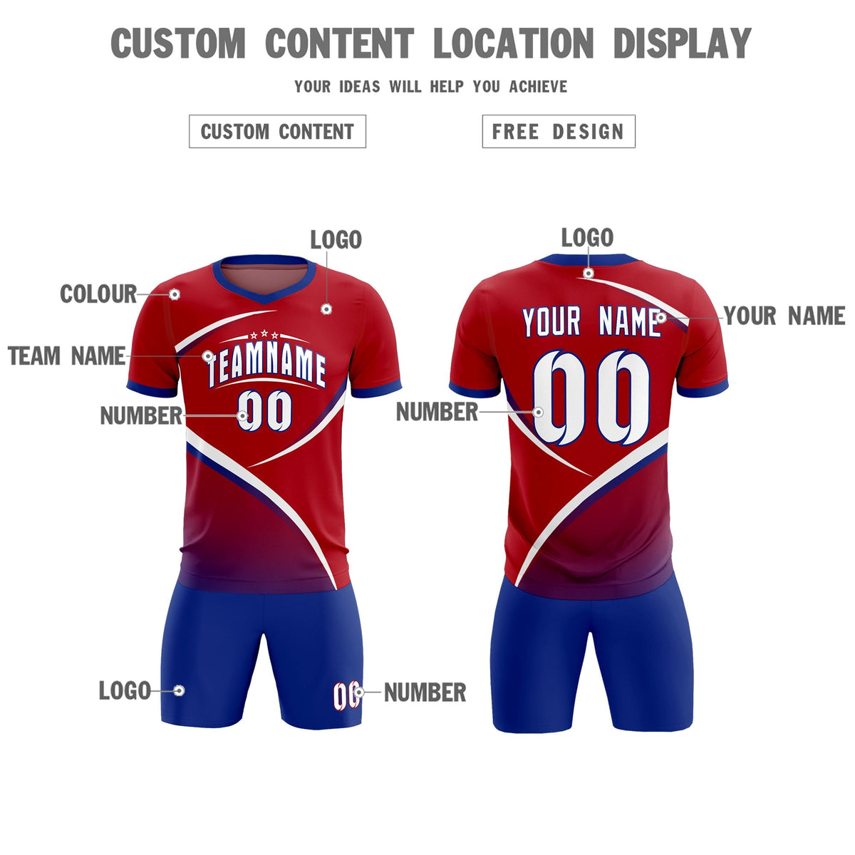 Custom Red Royal Color Block Training Uniform For Men Football Kits Jersey