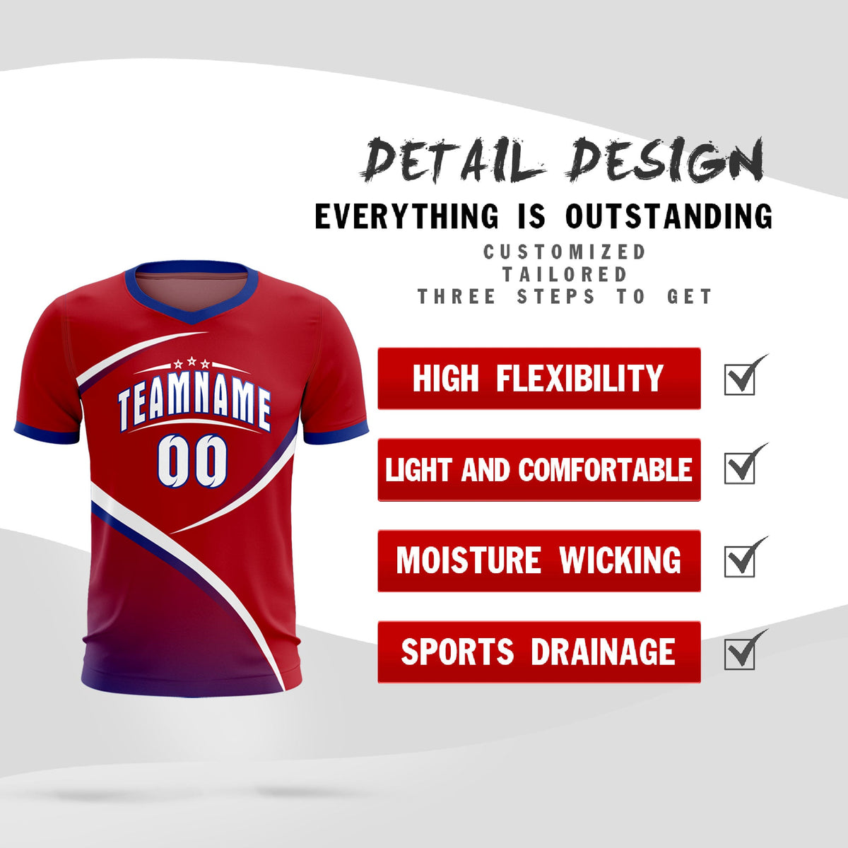 Custom Red Royal Color Block Training Uniform For Men Football Kits Jersey