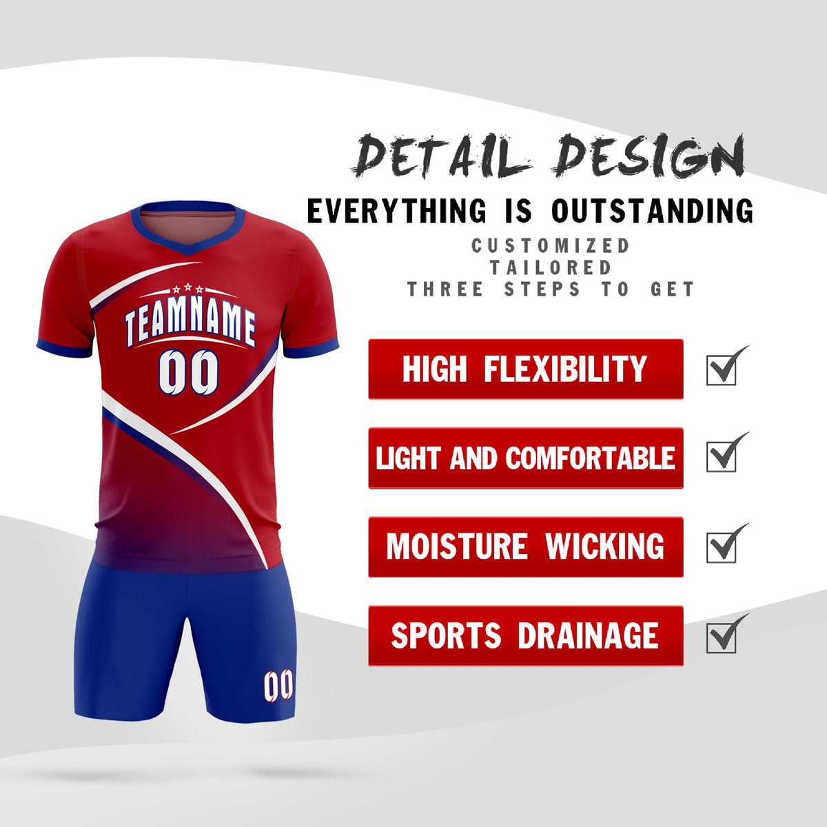 Custom Red Royal Color Block Training Uniform For Men Football Kits Jersey