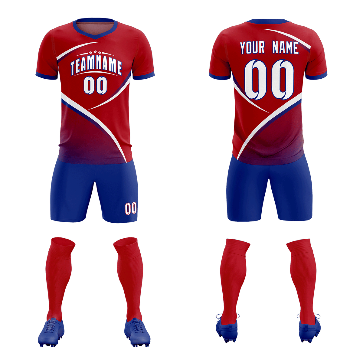 Custom Red Royal Color Block Training Uniform For Men Football Kits Jersey