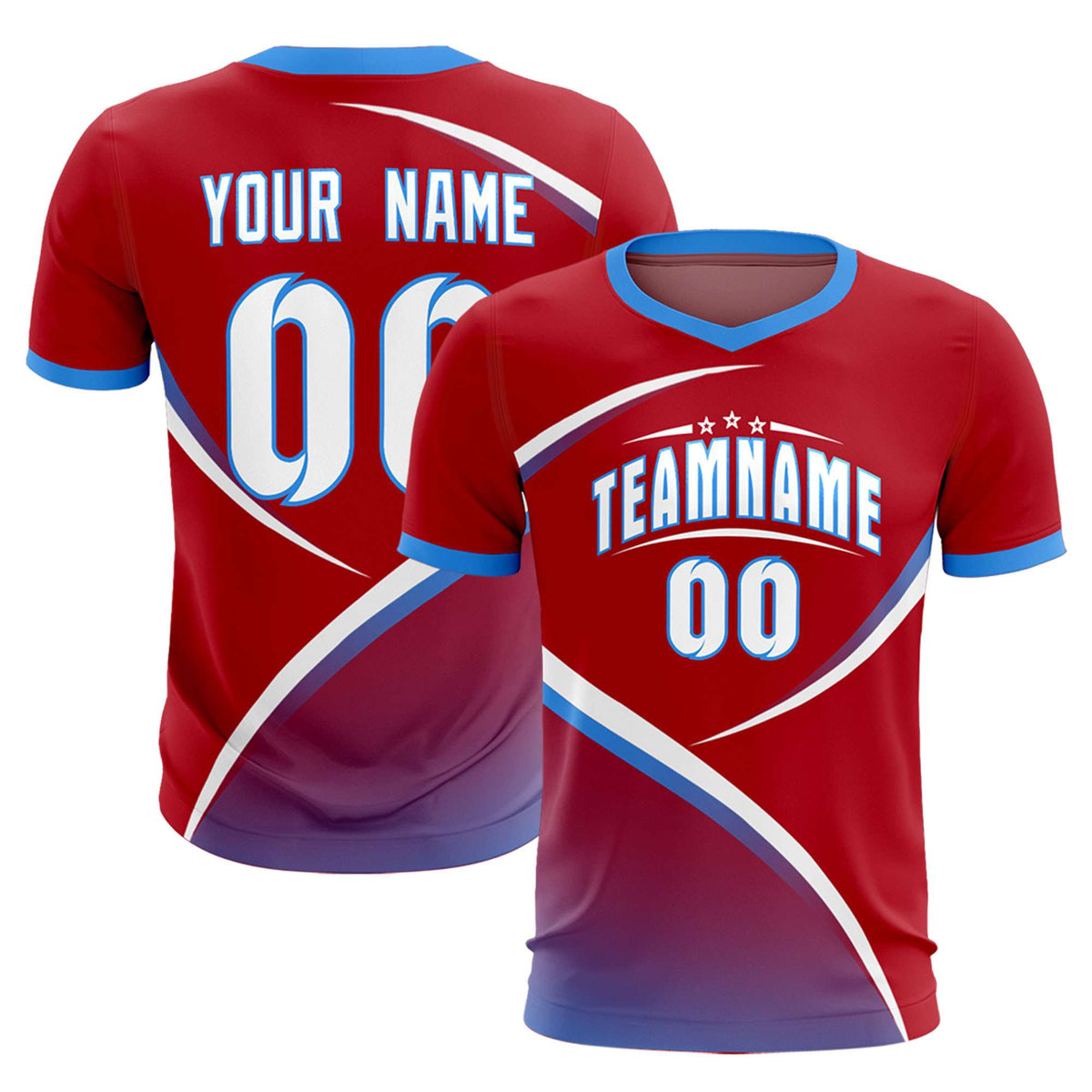 Custom Red Powder Blue Color Block Training Uniform For Men Football Kits Jersey