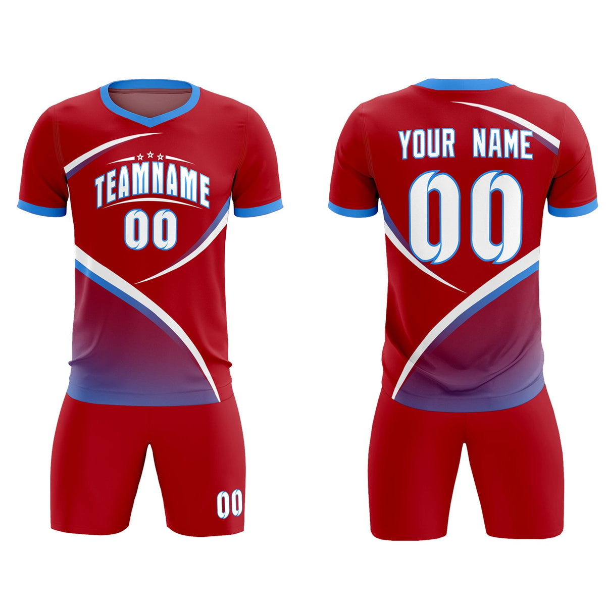 Custom Red Powder Blue Color Block Training Uniform For Men Football Kits Jersey