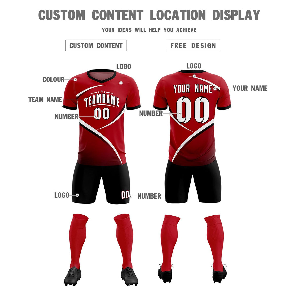 Custom Red Black Color Block Training Uniform For Men Football Kits Jersey