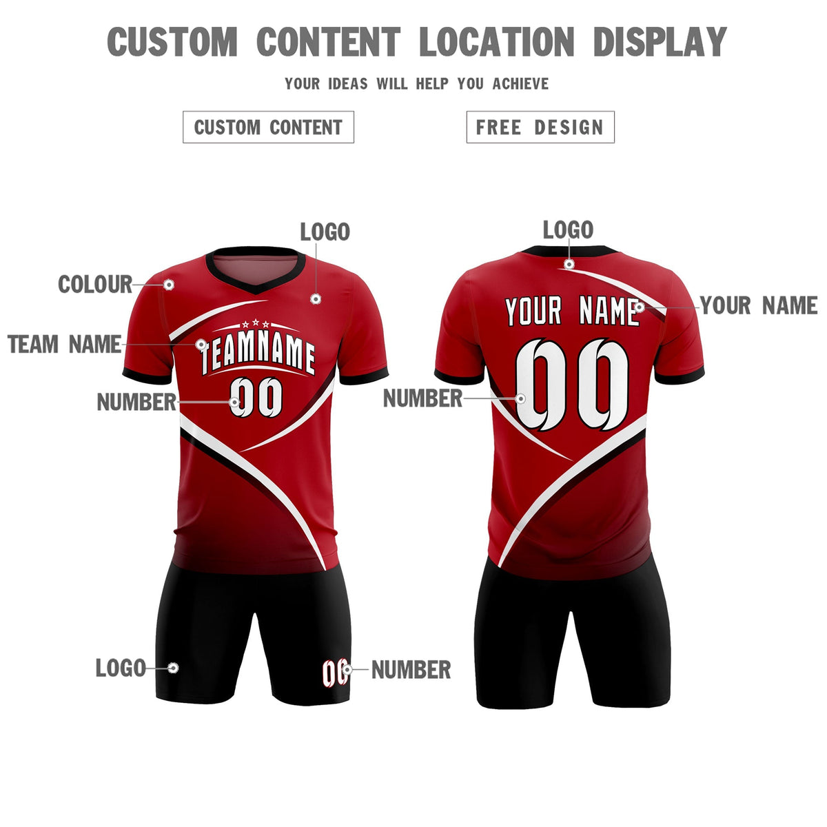 Custom Red Black Color Block Training Uniform For Men Football Kits Jersey