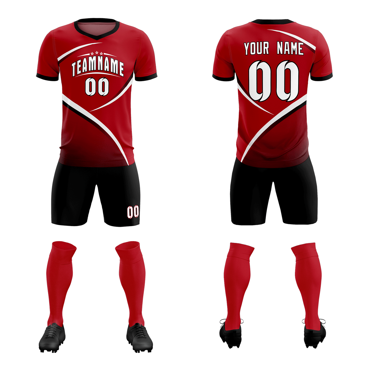 Custom Red Black Color Block Training Uniform For Men Football Kits Jersey