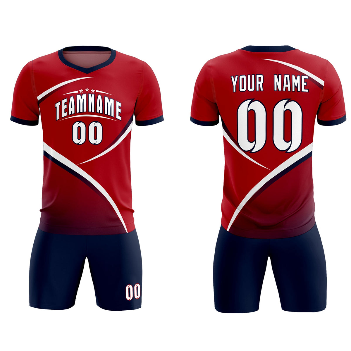 Custom Red Navy Color Block Training Uniform For Men Football Kits Jersey