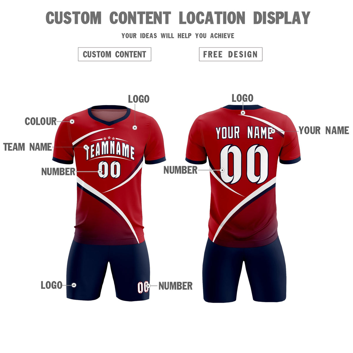 Custom Red Navy Color Block Training Uniform For Men Football Kits Jersey