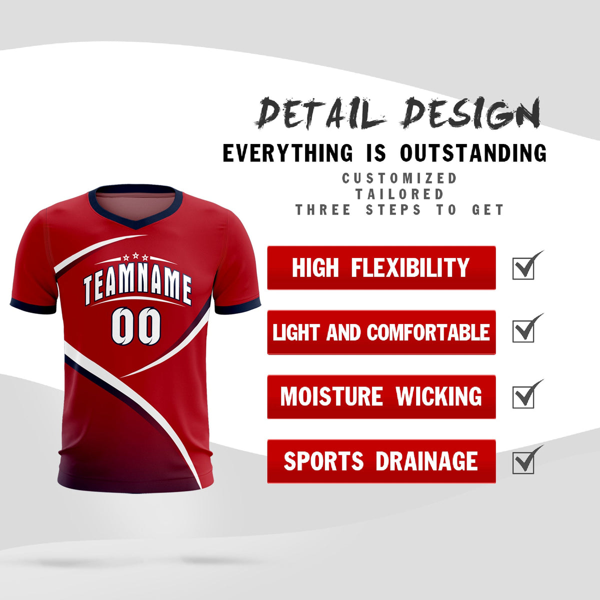 Custom Red Navy Color Block Training Uniform For Men Football Kits Jersey