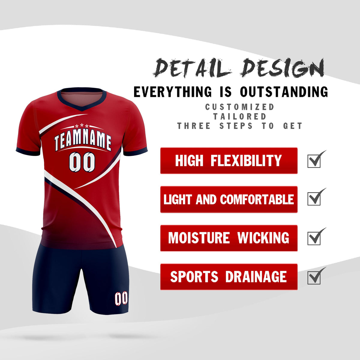 Custom Red Navy Color Block Training Uniform For Men Football Kits Jersey