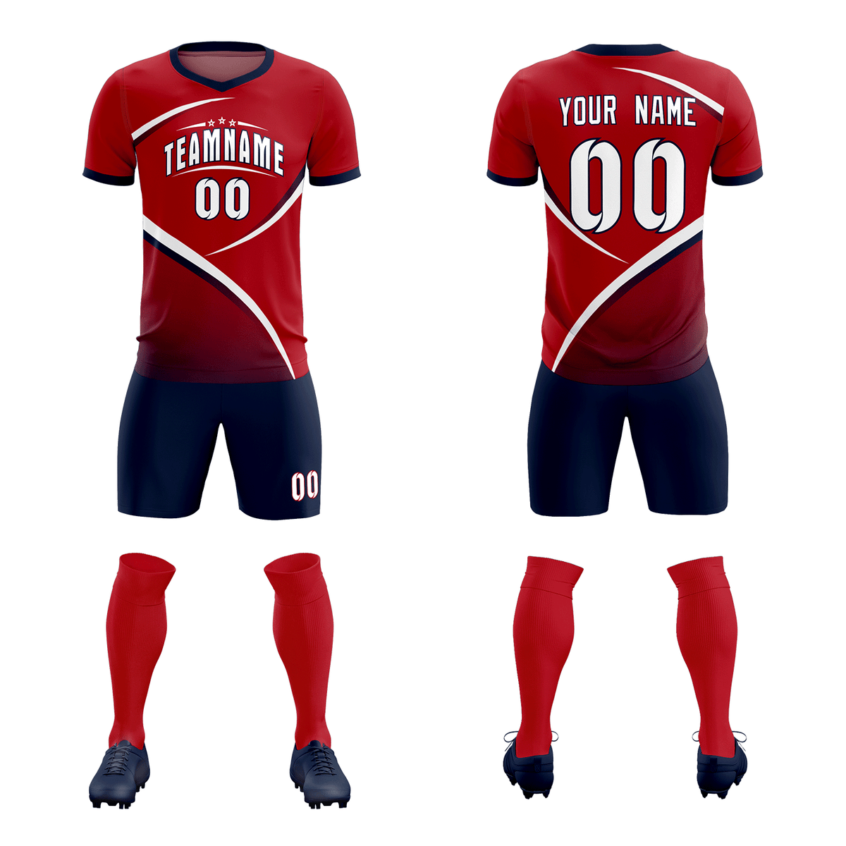 Custom Red Navy Color Block Training Uniform For Men Football Kits Jersey