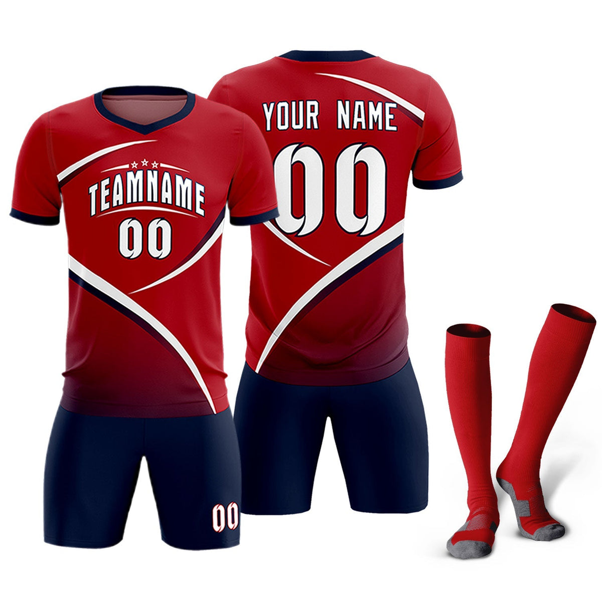 Custom Red Navy Color Block Training Uniform For Men Football Kits Jersey