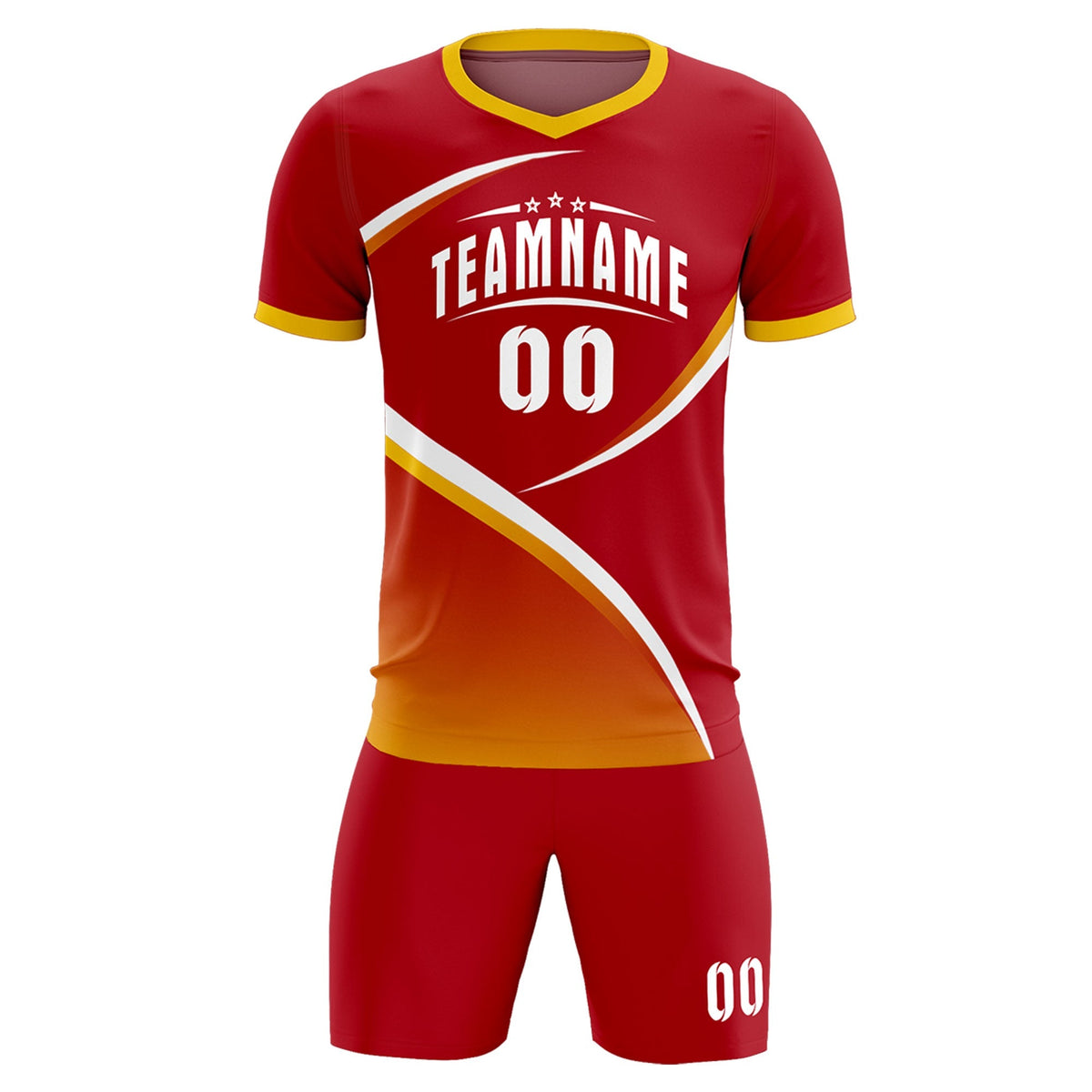 Custom Red Gold Color Block Training Uniform For Men Football Kits Jersey