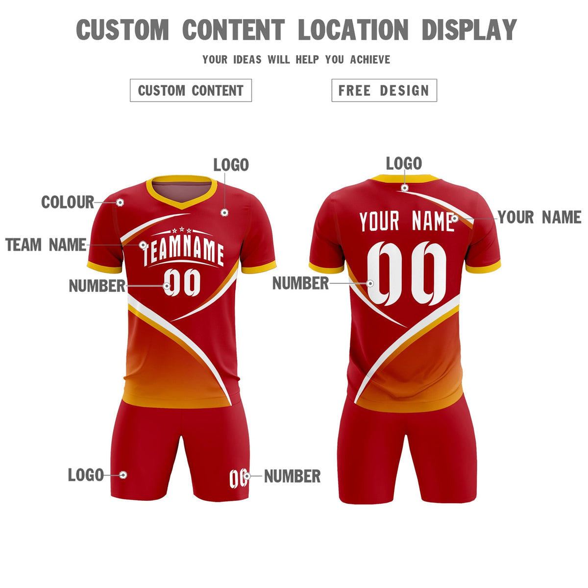 Custom Red Gold Color Block Training Uniform For Men Football Kits Jersey